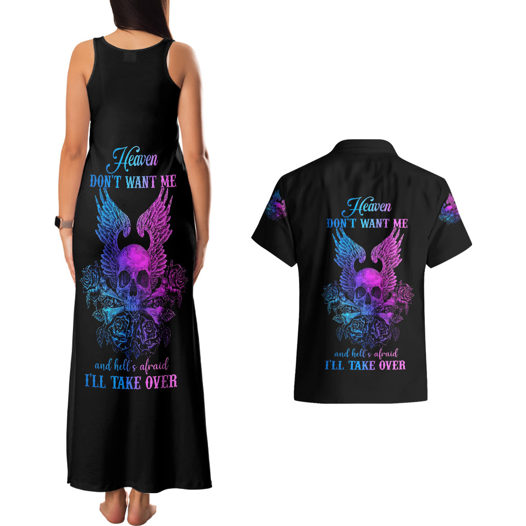 Wings Skull Couples Matching Tank Maxi Dress and Hawaiian Shirt Heaven Don't Want Me Hell Afraid I Take Over - Wonder Print Shop