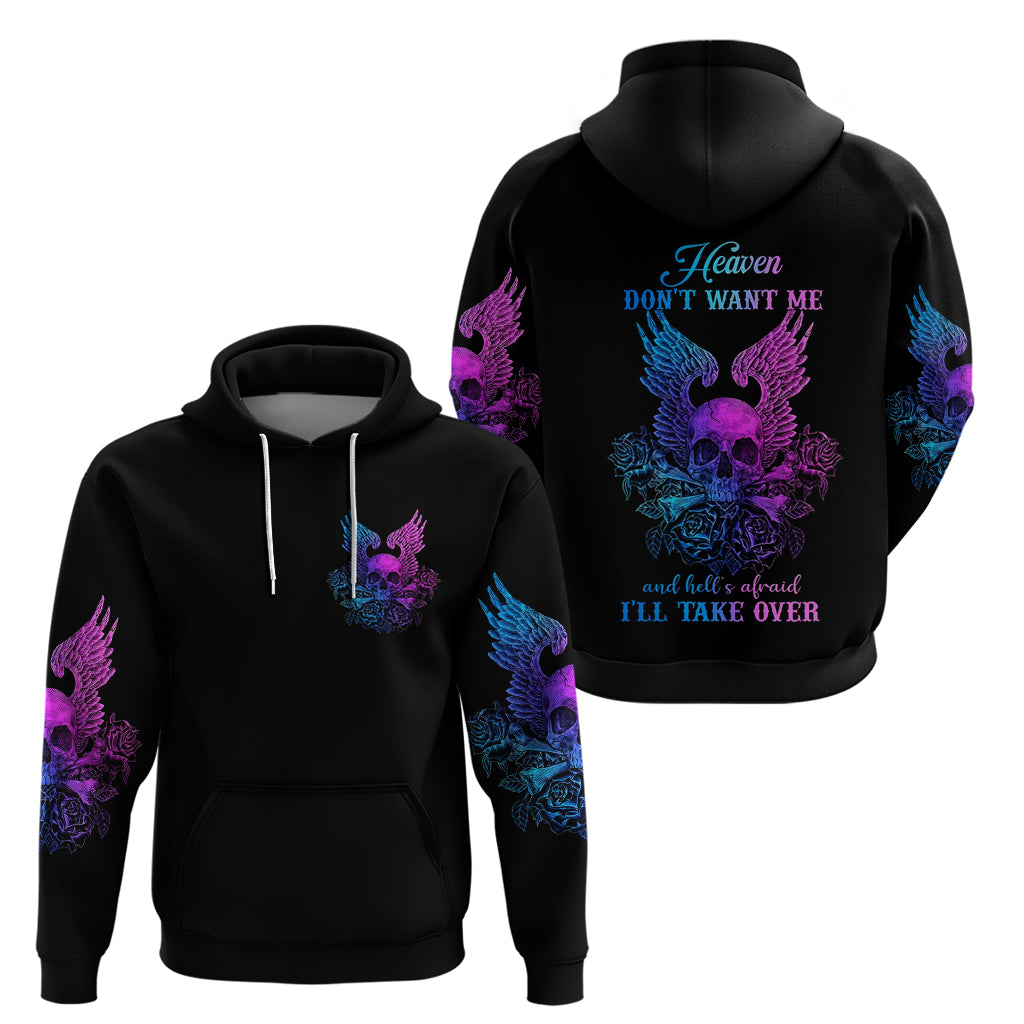 Wings Skull Hoodie Heaven Don't Want Me Hell Afraid I Take Over - Wonder Print Shop