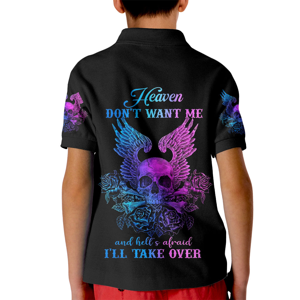 Wings Skull Kid Polo Shirt Heaven Don't Want Me Hell Afraid I Take Over - Wonder Print Shop