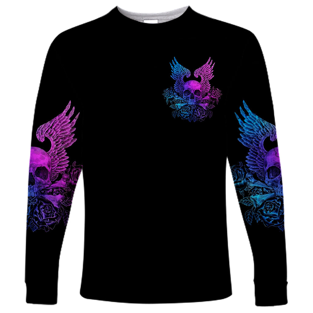 Wings Skull Long Sleeve Shirt Heaven Don't Want Me Hell Afraid I Take Over - Wonder Print Shop