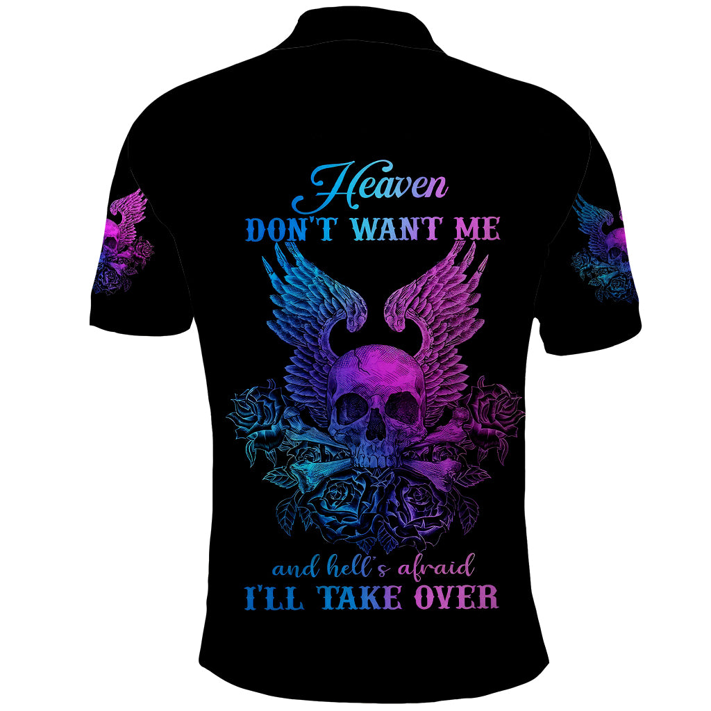 Wings Skull Polo Shirt Heaven Don't Want Me Hell Afraid I Take Over - Wonder Print Shop