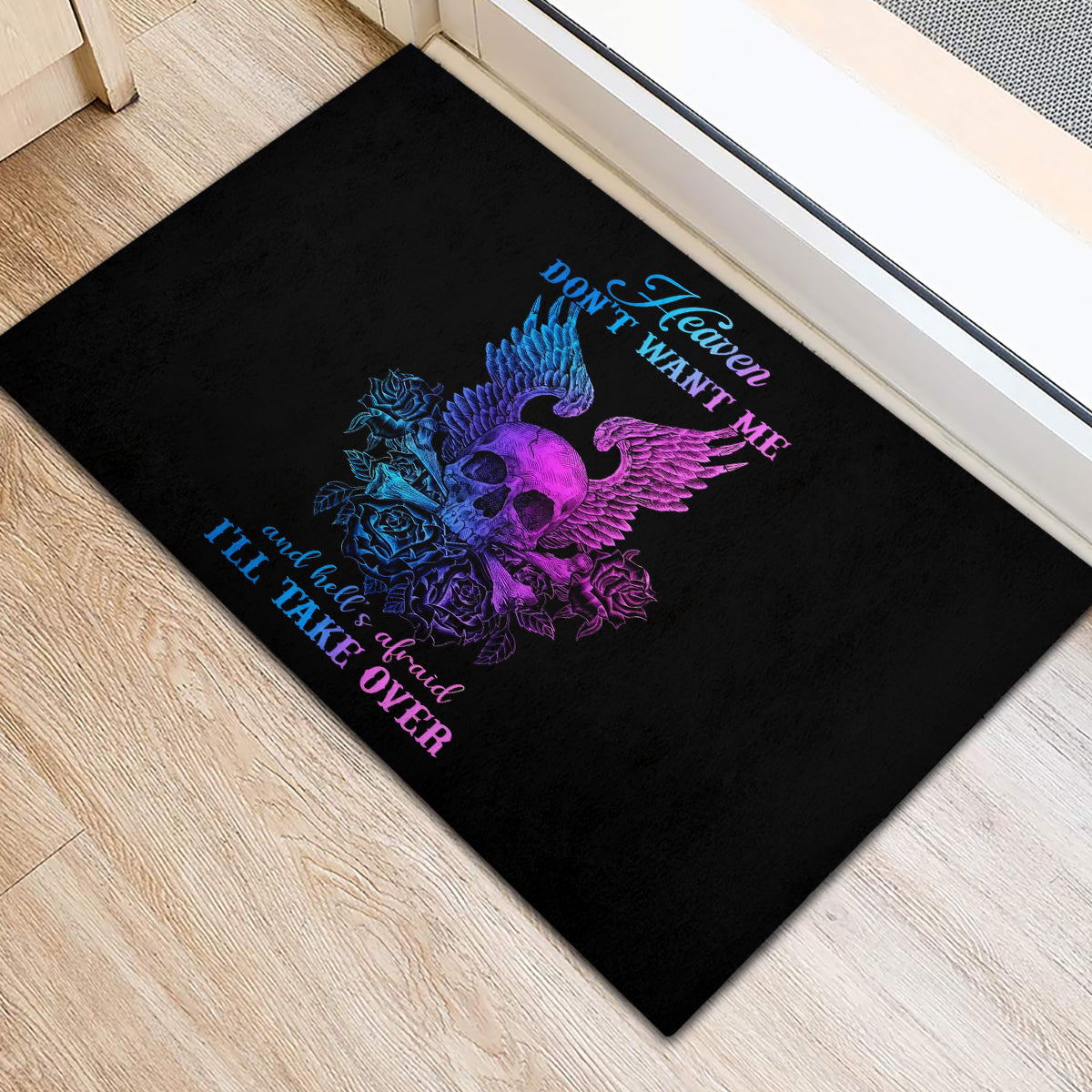 Wings Skull Rubber Doormat Heaven Don't Want Me Hell Afraid I Take Over - Wonder Print Shop
