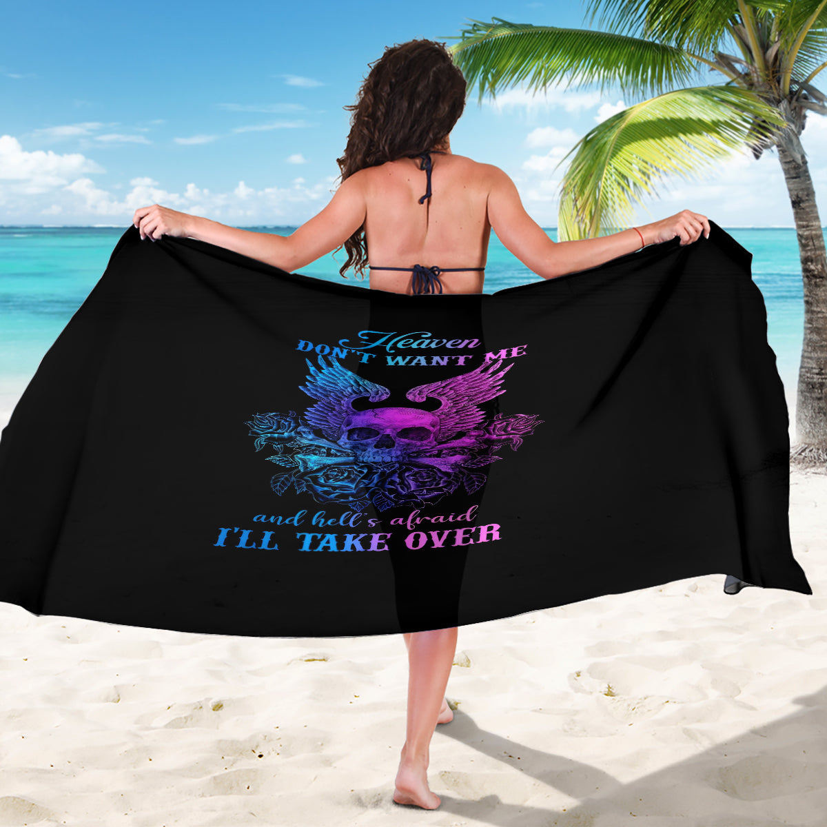 Wings Skull Sarong Heaven Don't Want Me Hell Afraid I Take Over - Wonder Print Shop