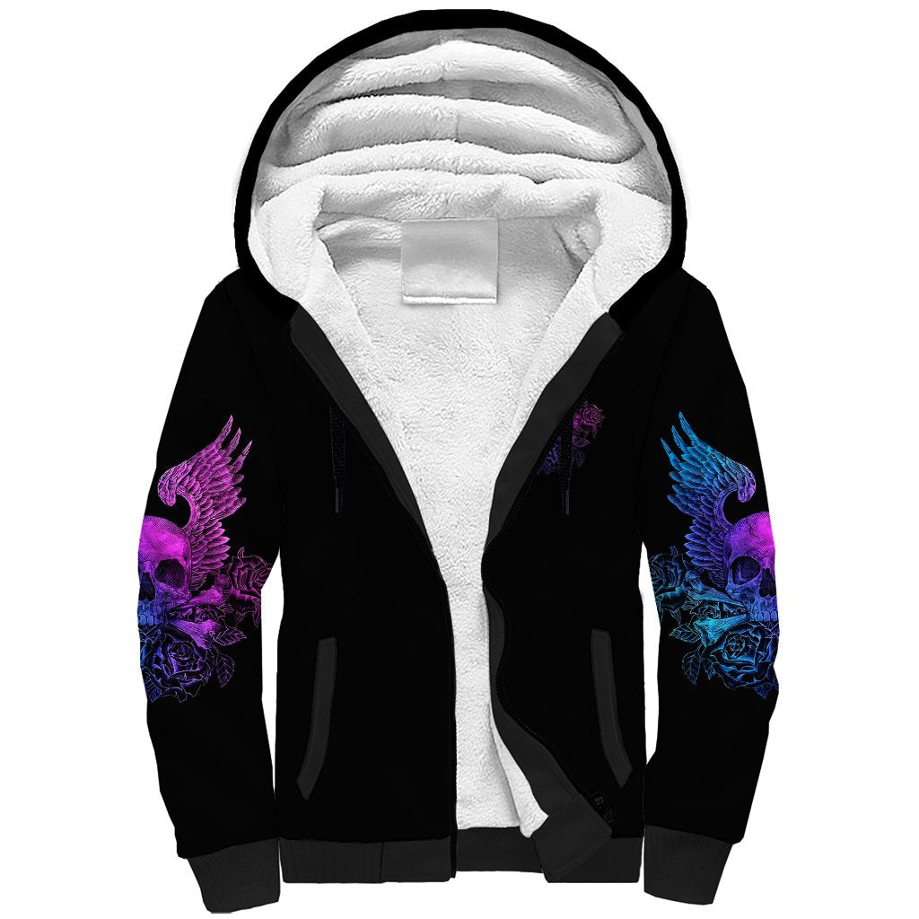 Wings Skull Sherpa Hoodie Heaven Don't Want Me Hell Afraid I Take Over - Wonder Print Shop