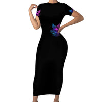 Wings Skull Short Sleeve Bodycon Dress Heaven Don't Want Me Hell Afraid I Take Over - Wonder Print Shop