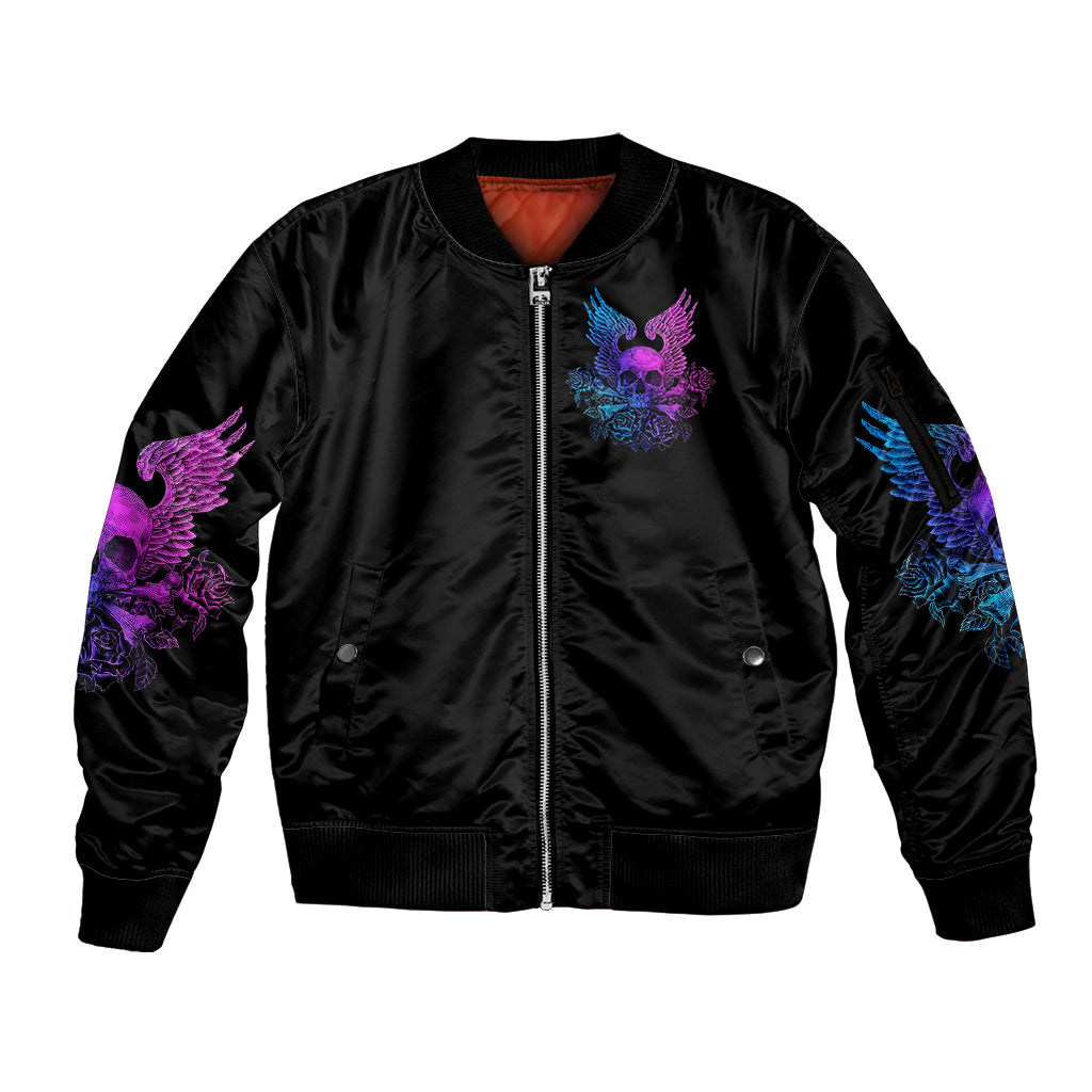 Wings Skull Sleeve Zip Bomber Jacket Heaven Don't Want Me Hell Afraid I Take Over - Wonder Print Shop