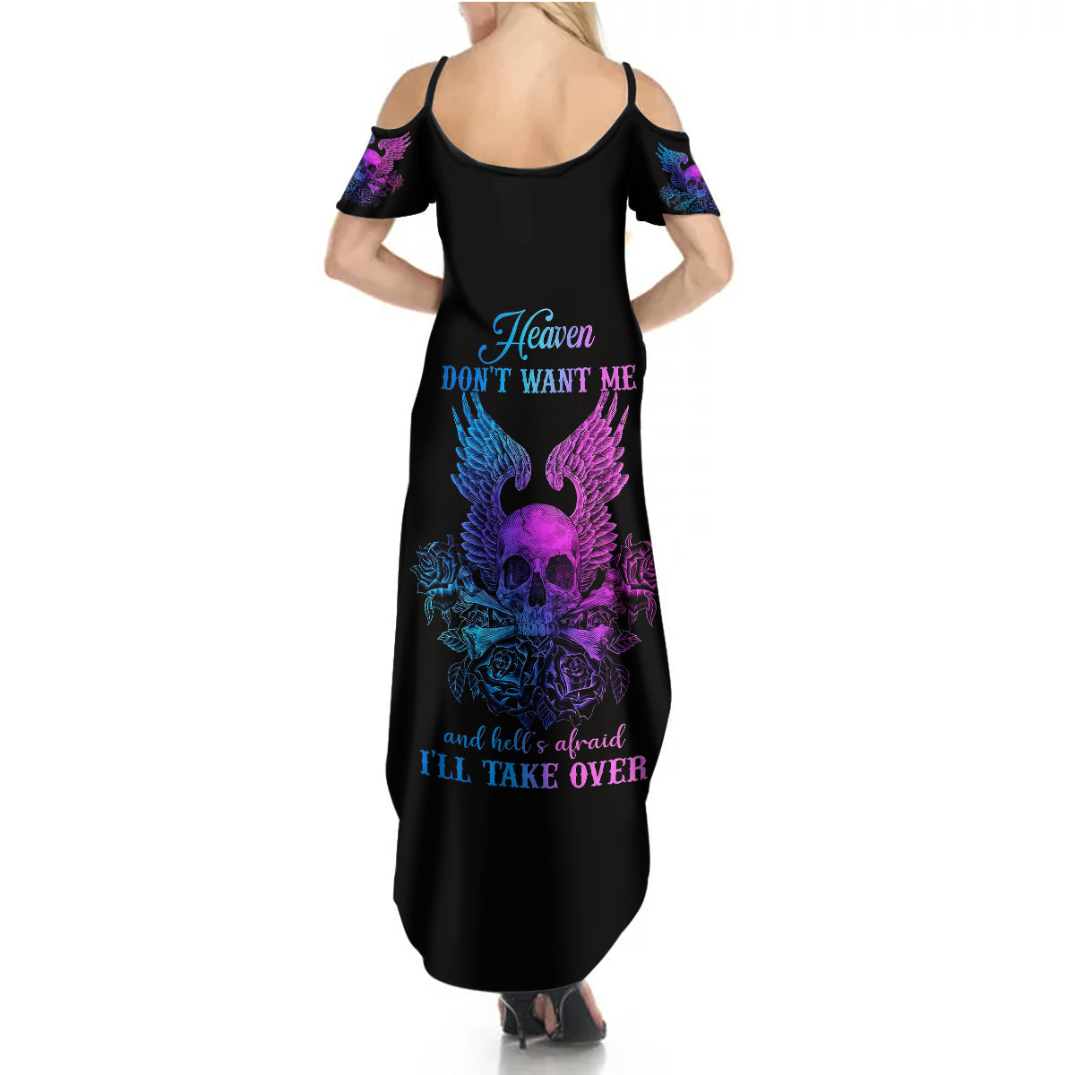 Wings Skull Summer Maxi Dress Heaven Don't Want Me Hell Afraid I Take Over - Wonder Print Shop