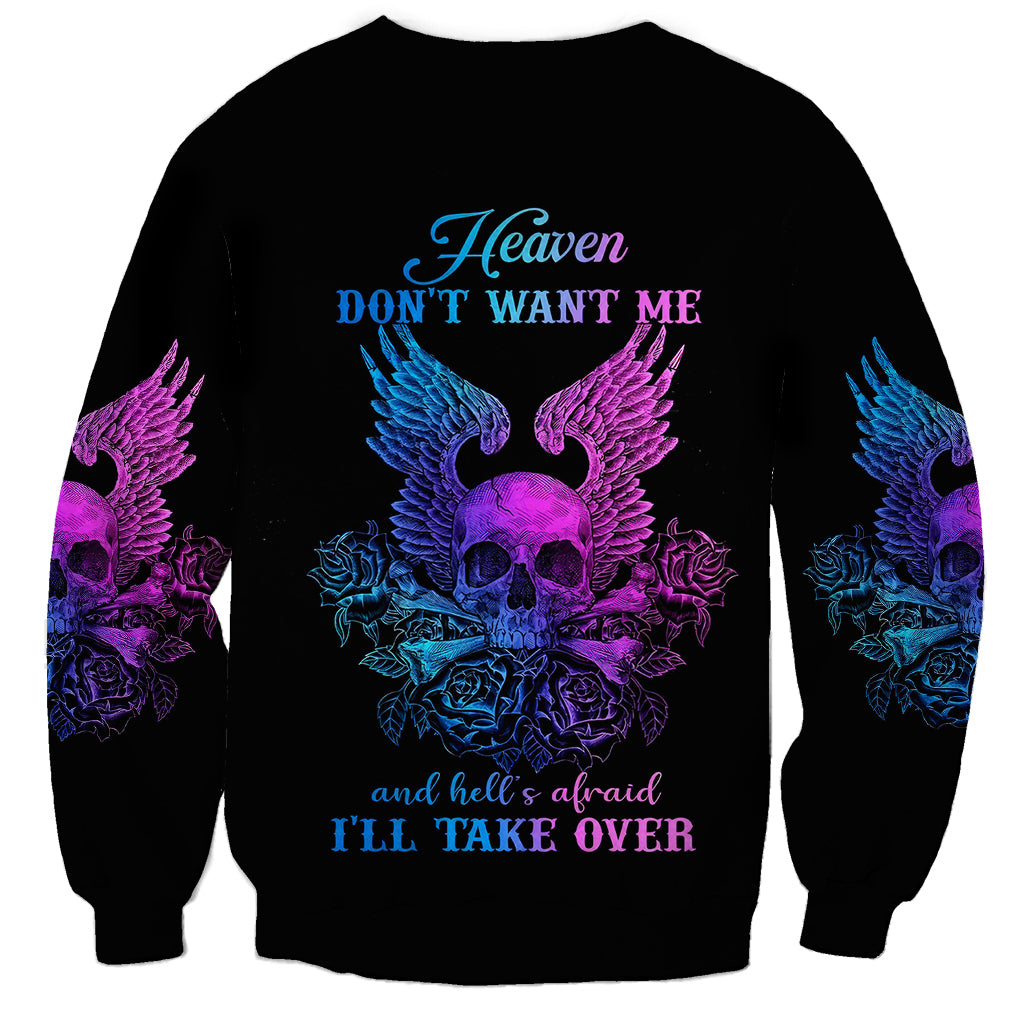 Wings Skull Sweatshirt Heaven Don't Want Me Hell Afraid I Take Over - Wonder Print Shop