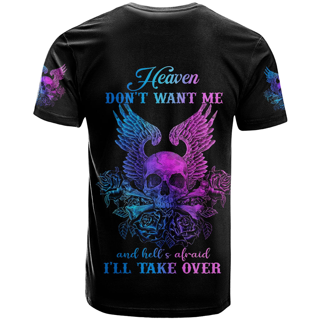 Wings Skull T Shirt Heaven Don't Want Me Hell Afraid I Take Over - Wonder Print Shop