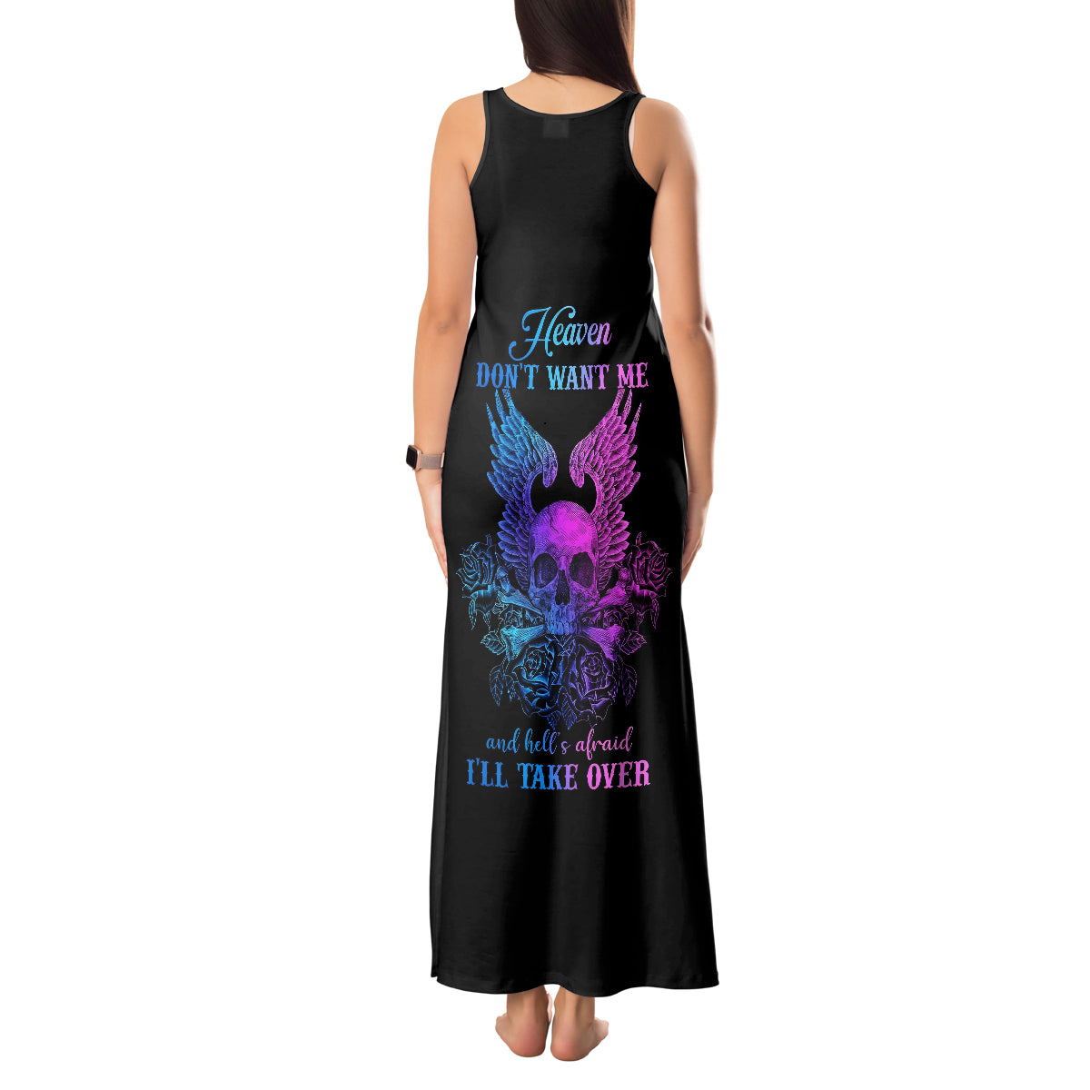 Wings Skull Tank Maxi Dress Heaven Don't Want Me Hell Afraid I Take Over - Wonder Print Shop
