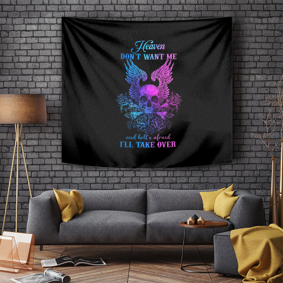 Wings Skull Tapestry Heaven Don't Want Me Hell Afraid I Take Over - Wonder Print Shop