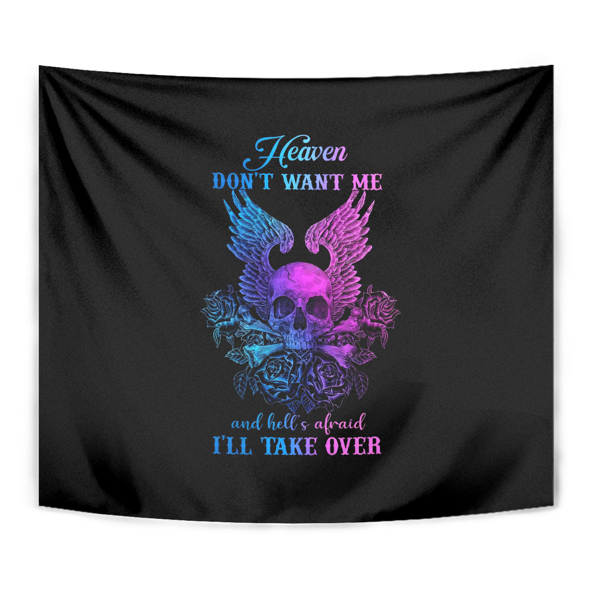 Wings Skull Tapestry Heaven Don't Want Me Hell Afraid I Take Over - Wonder Print Shop