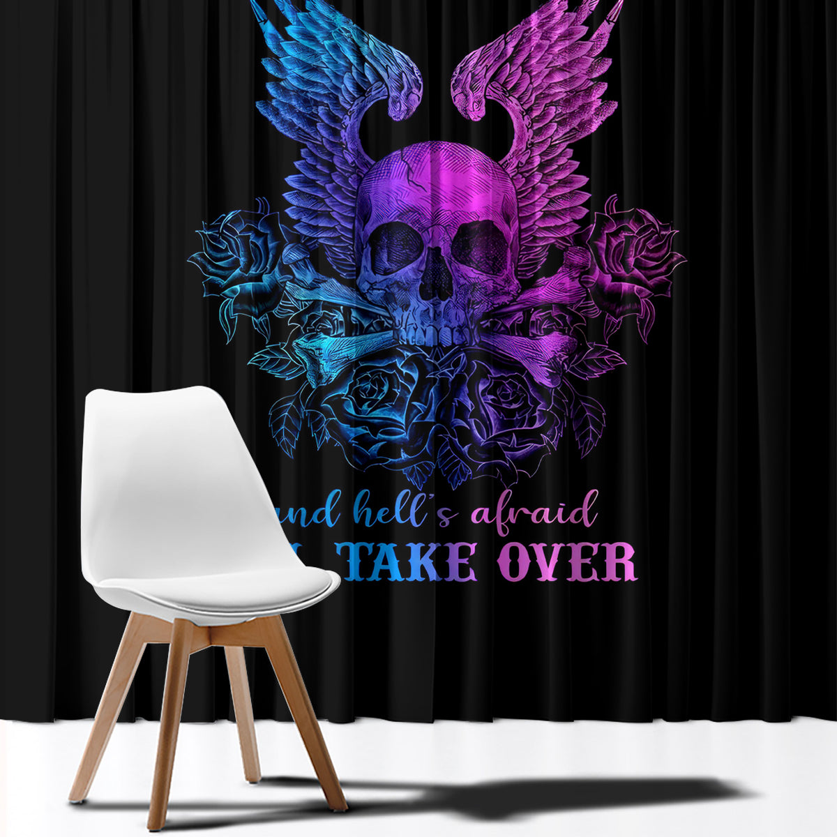 Wings Skull Window Curtain Heaven Don't Want Me Hell Afraid I Take Over - Wonder Print Shop
