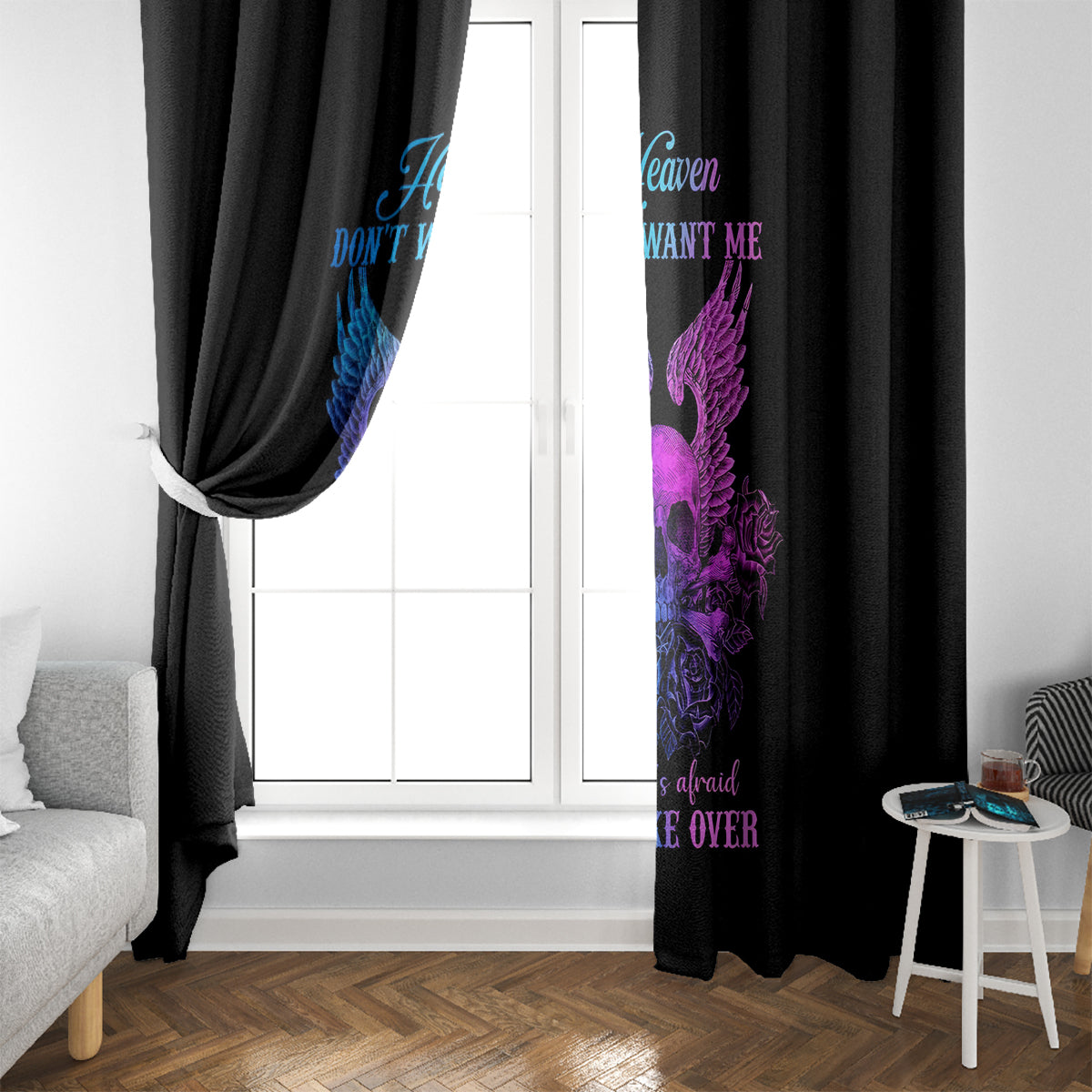 Wings Skull Window Curtain Heaven Don't Want Me Hell Afraid I Take Over - Wonder Print Shop