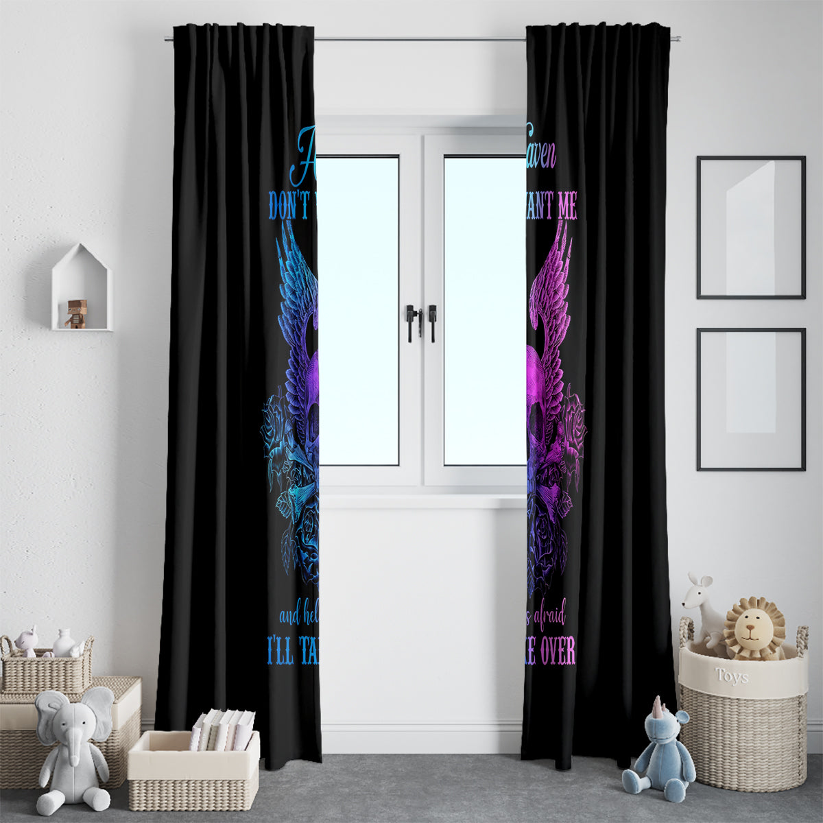 Wings Skull Window Curtain Heaven Don't Want Me Hell Afraid I Take Over - Wonder Print Shop