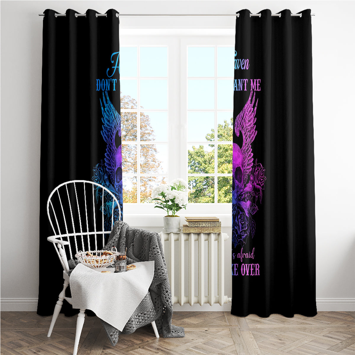 Wings Skull Window Curtain Heaven Don't Want Me Hell Afraid I Take Over - Wonder Print Shop