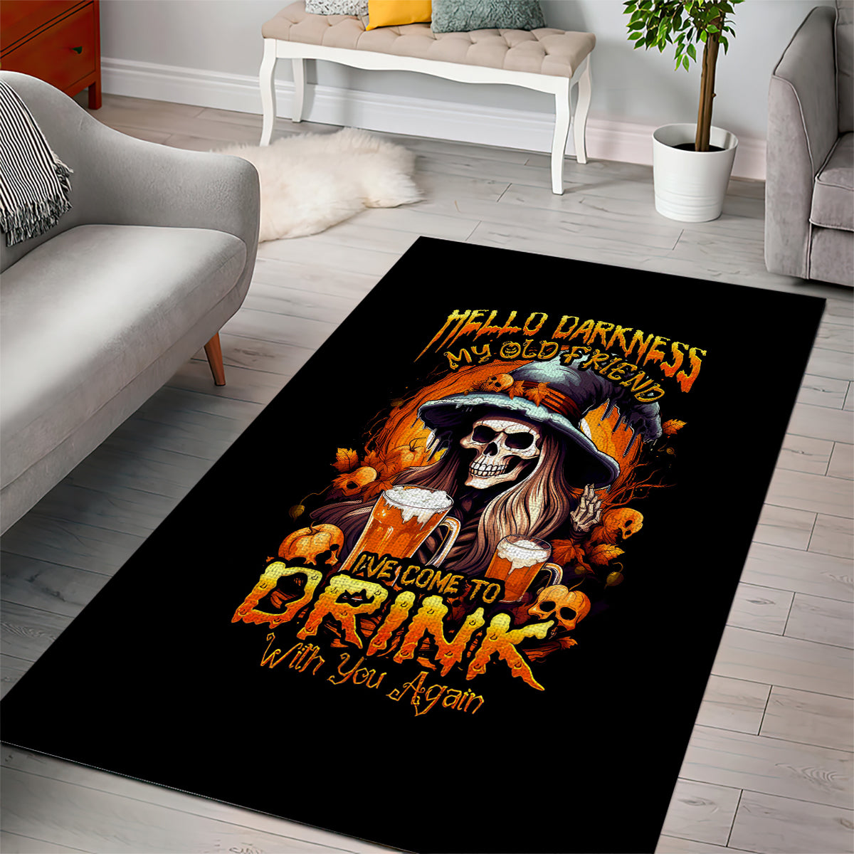 Witch Skull Area Rug Hello Darkness My Old Friend I Come To Drink With You - Wonder Print Shop
