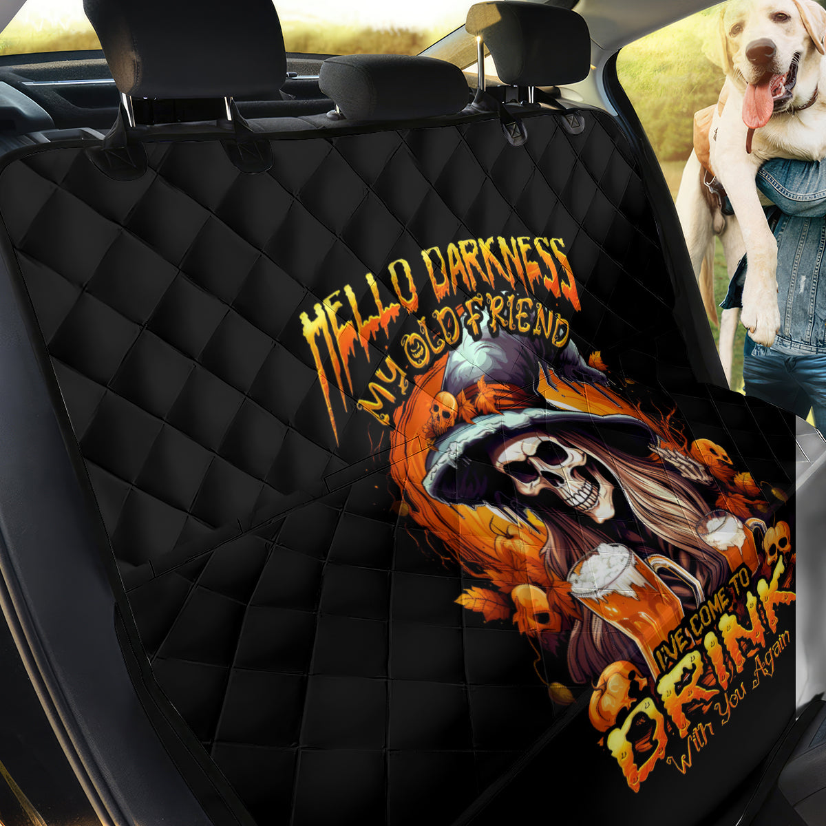 Witch Skull Back Car Seat Cover Hello Darkness My Old Friend I Come To Drink With You - Wonder Print Shop