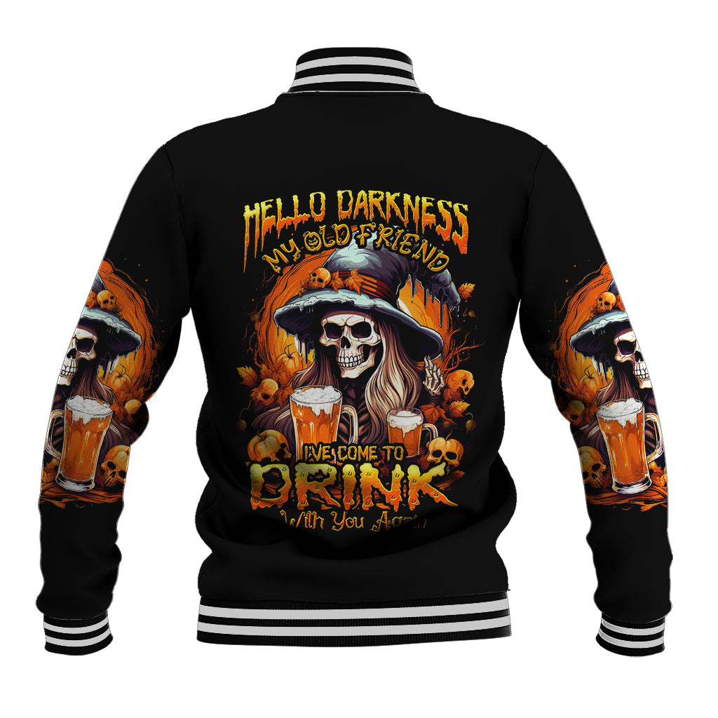 Witch Skull Baseball Jacket Hello Darkness My Old Friend I Come To Drink With You - Wonder Print Shop