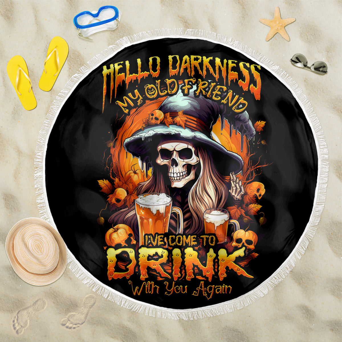 Witch Skull Beach Blanket Hello Darkness My Old Friend I Come To Drink With You - Wonder Print Shop