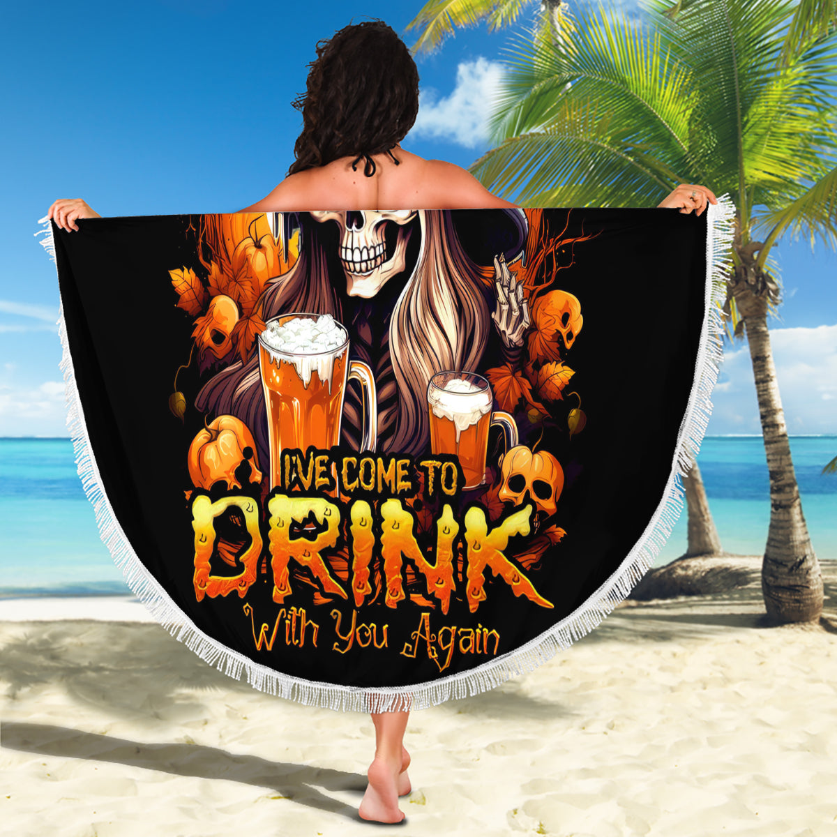 Witch Skull Beach Blanket Hello Darkness My Old Friend I Come To Drink With You - Wonder Print Shop