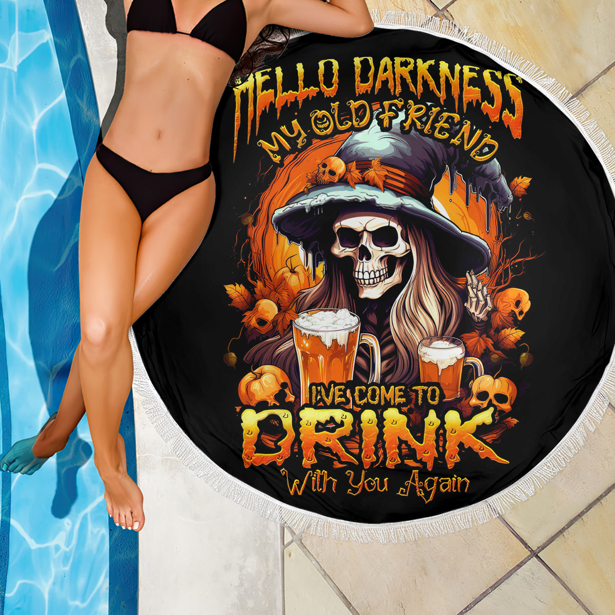 Witch Skull Beach Blanket Hello Darkness My Old Friend I Come To Drink With You - Wonder Print Shop