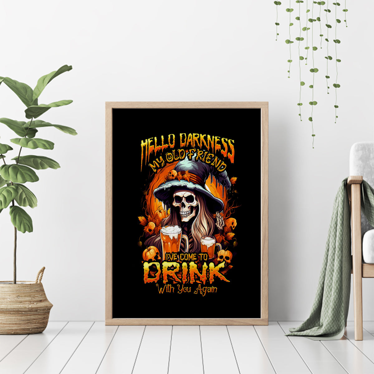 Witch Skull Canvas Wall Art Hello Darkness My Old Friend I Come To Drink With You - Wonder Print Shop