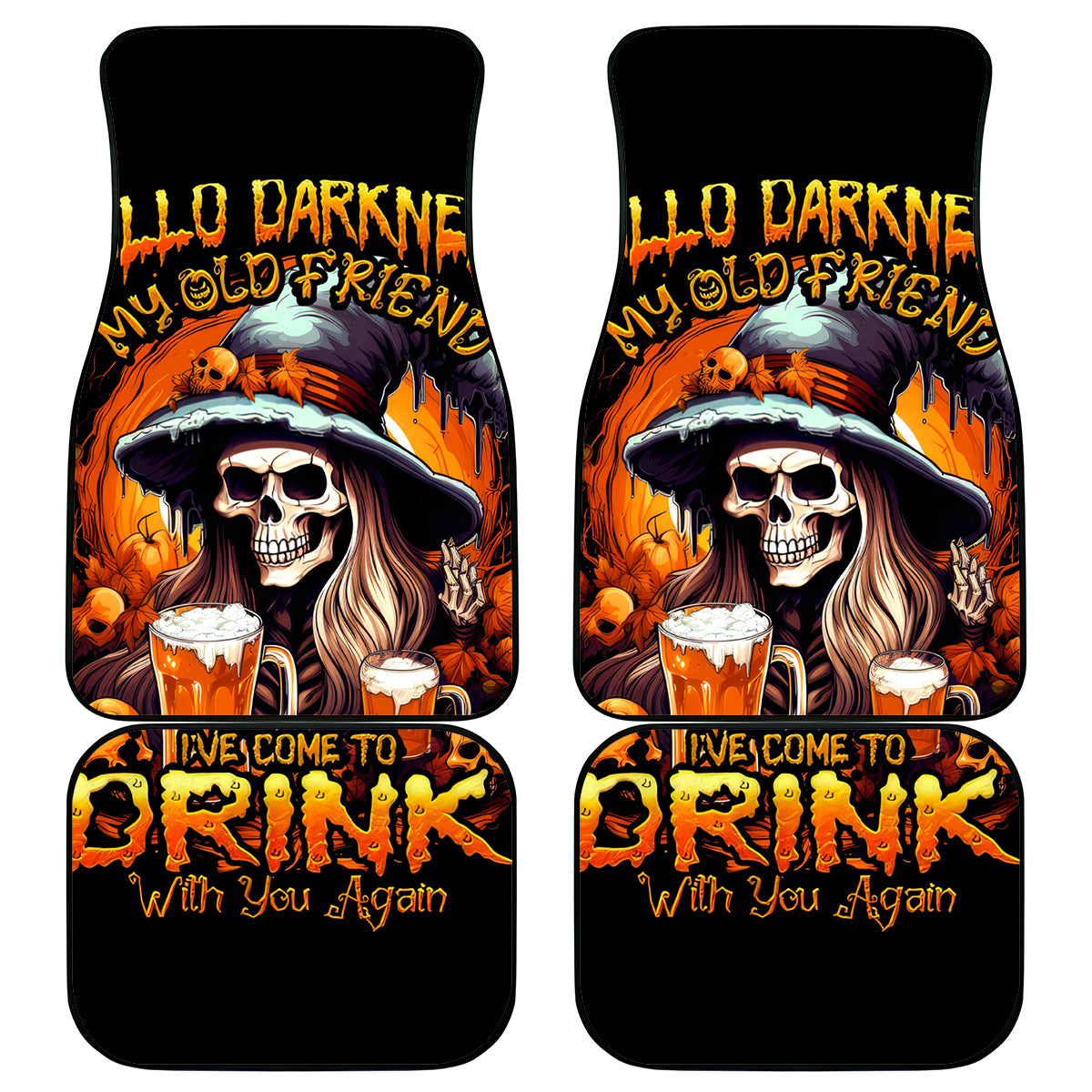 Witch Skull Car Mats Hello Darkness My Old Friend I Come To Drink With You - Wonder Print Shop