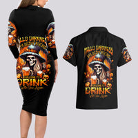 Witch Skull Couples Matching Long Sleeve Bodycon Dress and Hawaiian Shirt Hello Darkness My Old Friend I Come To Drink With You - Wonder Print Shop