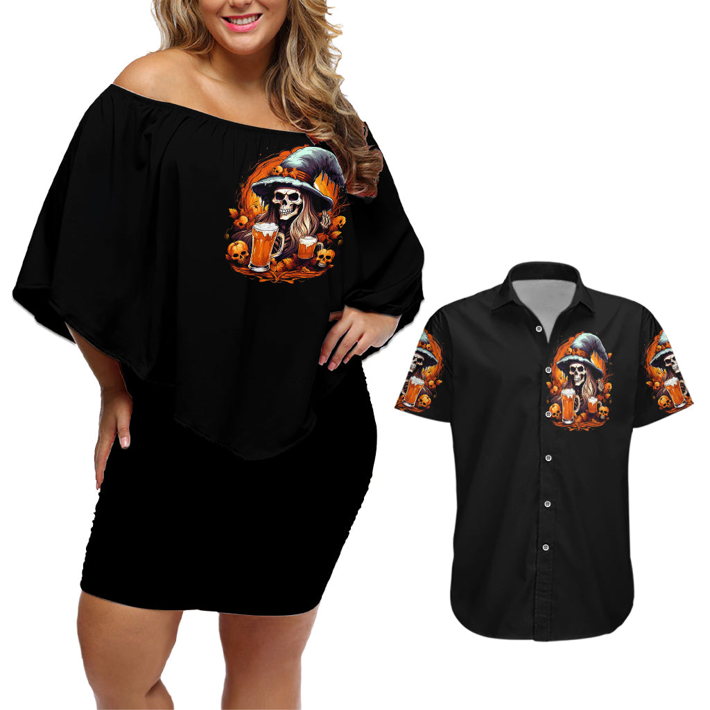 Witch Skull Couples Matching Off Shoulder Short Dress and Hawaiian Shirt Hello Darkness My Old Friend I Come To Drink With You - Wonder Print Shop
