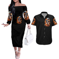 Witch Skull Couples Matching Off The Shoulder Long Sleeve Dress and Hawaiian Shirt Hello Darkness My Old Friend I Come To Drink With You - Wonder Print Shop