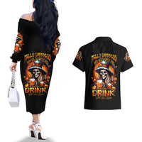 Witch Skull Couples Matching Off The Shoulder Long Sleeve Dress and Hawaiian Shirt Hello Darkness My Old Friend I Come To Drink With You - Wonder Print Shop