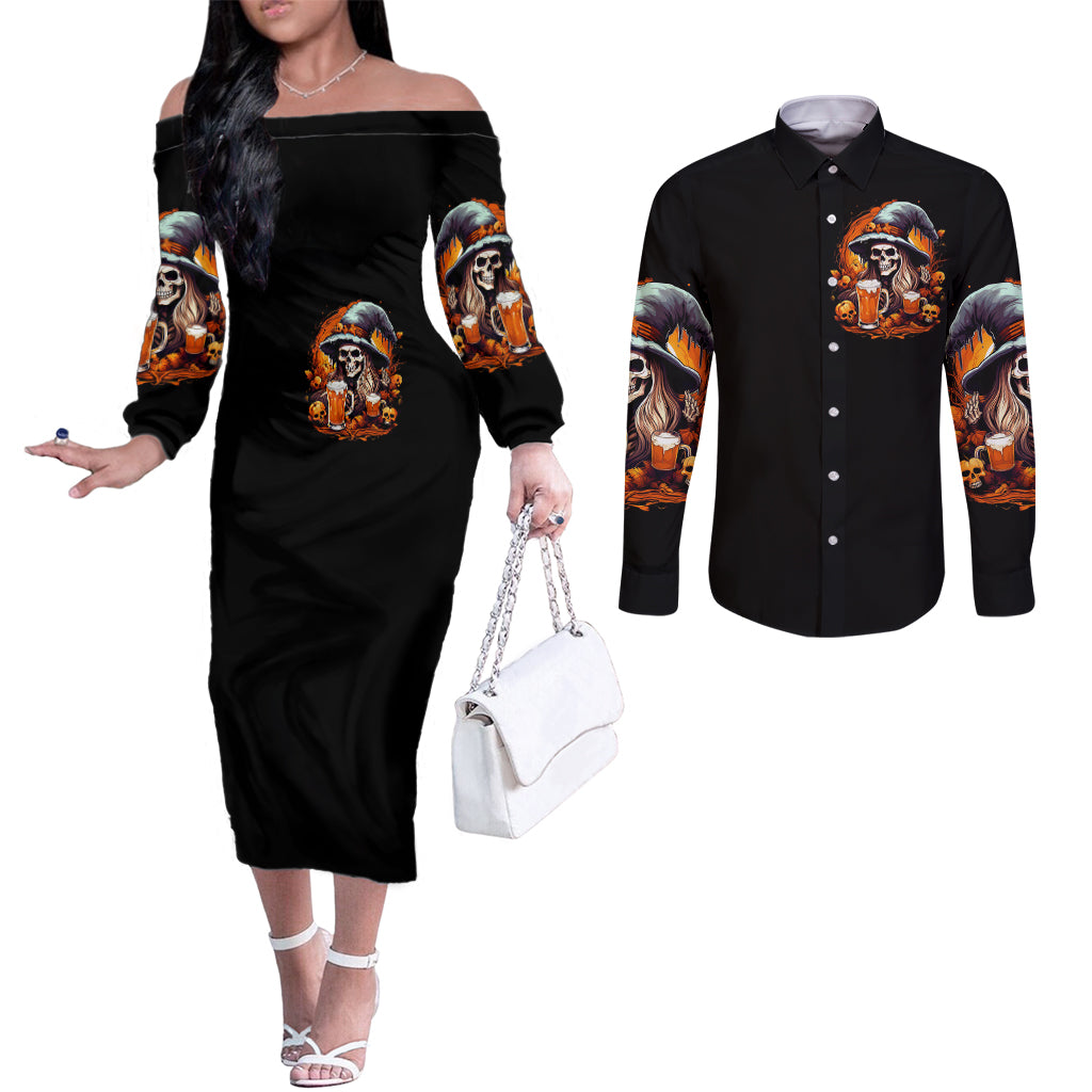 witch-skull-couples-matching-off-the-shoulder-long-sleeve-dress-and-long-sleeve-button-shirts-hello-darkness-my-old-friend-i-come-to-drink-with-you
