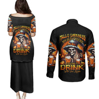 Witch Skull Couples Matching Puletasi Dress and Long Sleeve Button Shirts Hello Darkness My Old Friend I Come To Drink With You - Wonder Print Shop