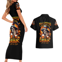 Witch Skull Couples Matching Short Sleeve Bodycon Dress and Hawaiian Shirt Hello Darkness My Old Friend I Come To Drink With You - Wonder Print Shop