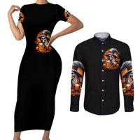 Witch Skull Couples Matching Short Sleeve Bodycon Dress and Long Sleeve Button Shirts Hello Darkness My Old Friend I Come To Drink With You - Wonder Print Shop