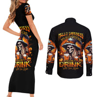 Witch Skull Couples Matching Short Sleeve Bodycon Dress and Long Sleeve Button Shirts Hello Darkness My Old Friend I Come To Drink With You - Wonder Print Shop