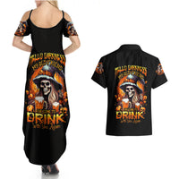 Witch Skull Couples Matching Summer Maxi Dress and Hawaiian Shirt Hello Darkness My Old Friend I Come To Drink With You - Wonder Print Shop