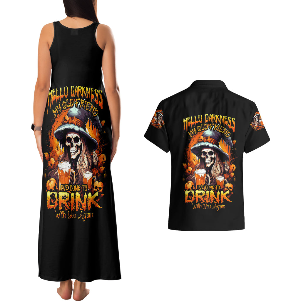 Witch Skull Couples Matching Tank Maxi Dress and Hawaiian Shirt Hello Darkness My Old Friend I Come To Drink With You - Wonder Print Shop
