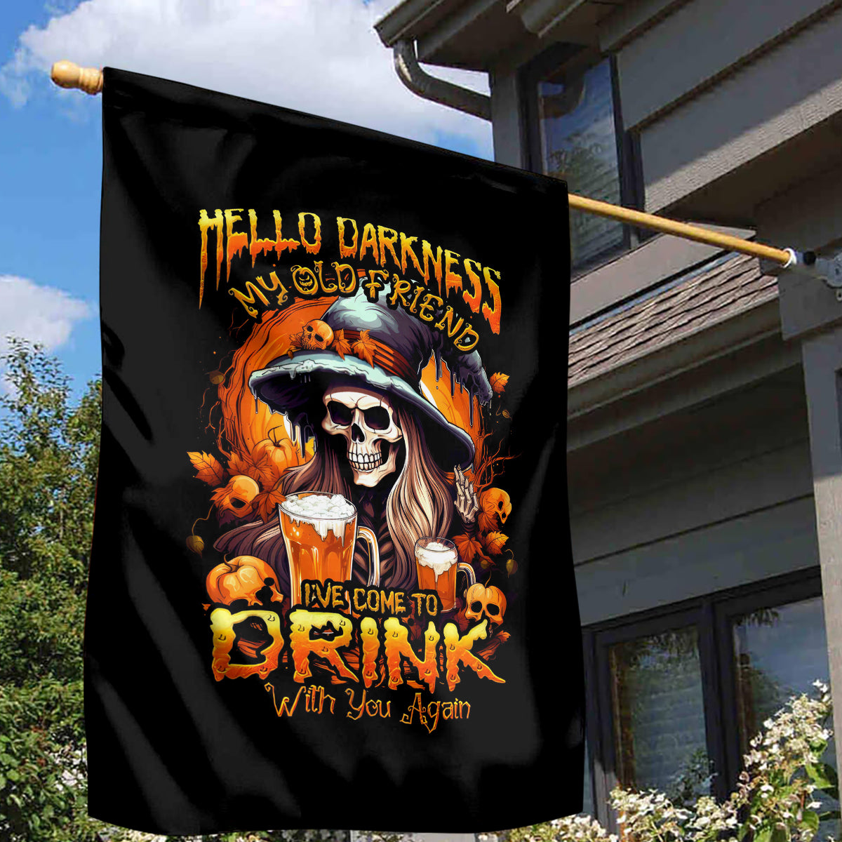 Witch Skull Garden Flag Hello Darkness My Old Friend I Come To Drink With You - Wonder Print Shop