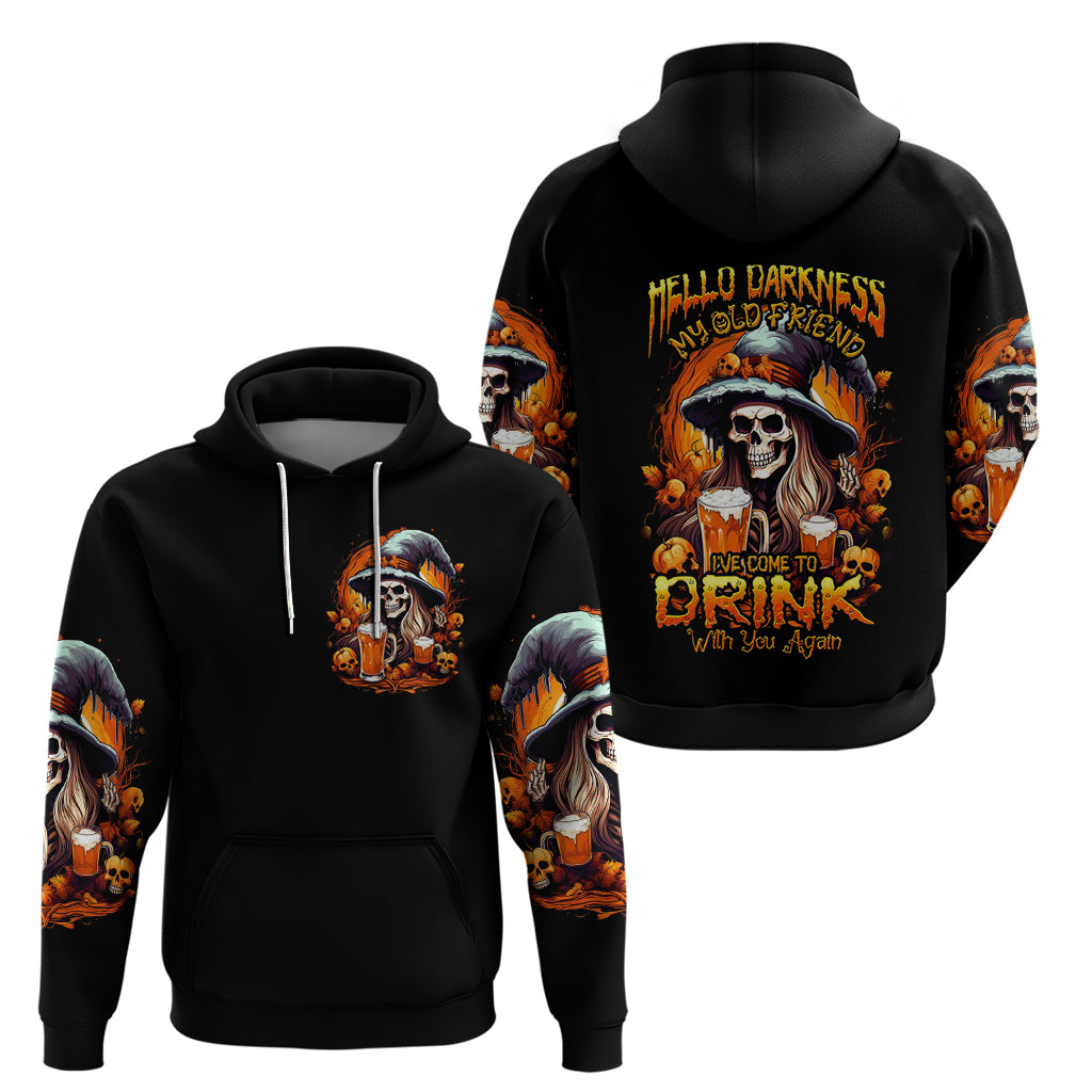 Witch Skull Hoodie Hello Darkness My Old Friend I Come To Drink With You - Wonder Print Shop