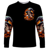 Witch Skull Long Sleeve Shirt Hello Darkness My Old Friend I Come To Drink With You - Wonder Print Shop