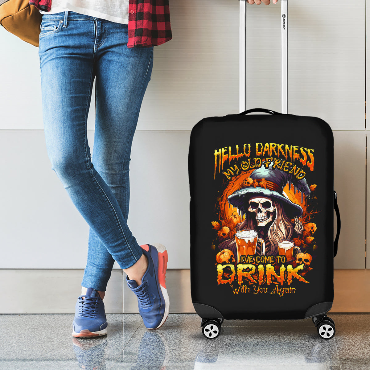 Witch Skull Luggage Cover Hello Darkness My Old Friend I Come To Drink With You - Wonder Print Shop