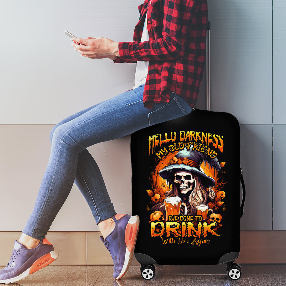 Witch Skull Luggage Cover Hello Darkness My Old Friend I Come To Drink With You - Wonder Print Shop