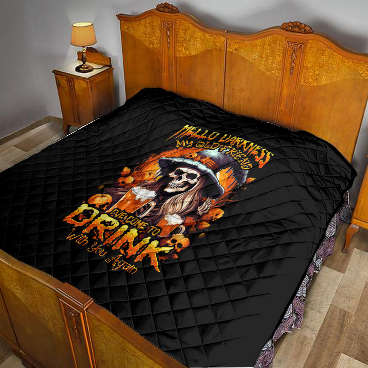 Witch Skull Quilt Hello Darkness My Old Friend I Come To Drink With You - Wonder Print Shop