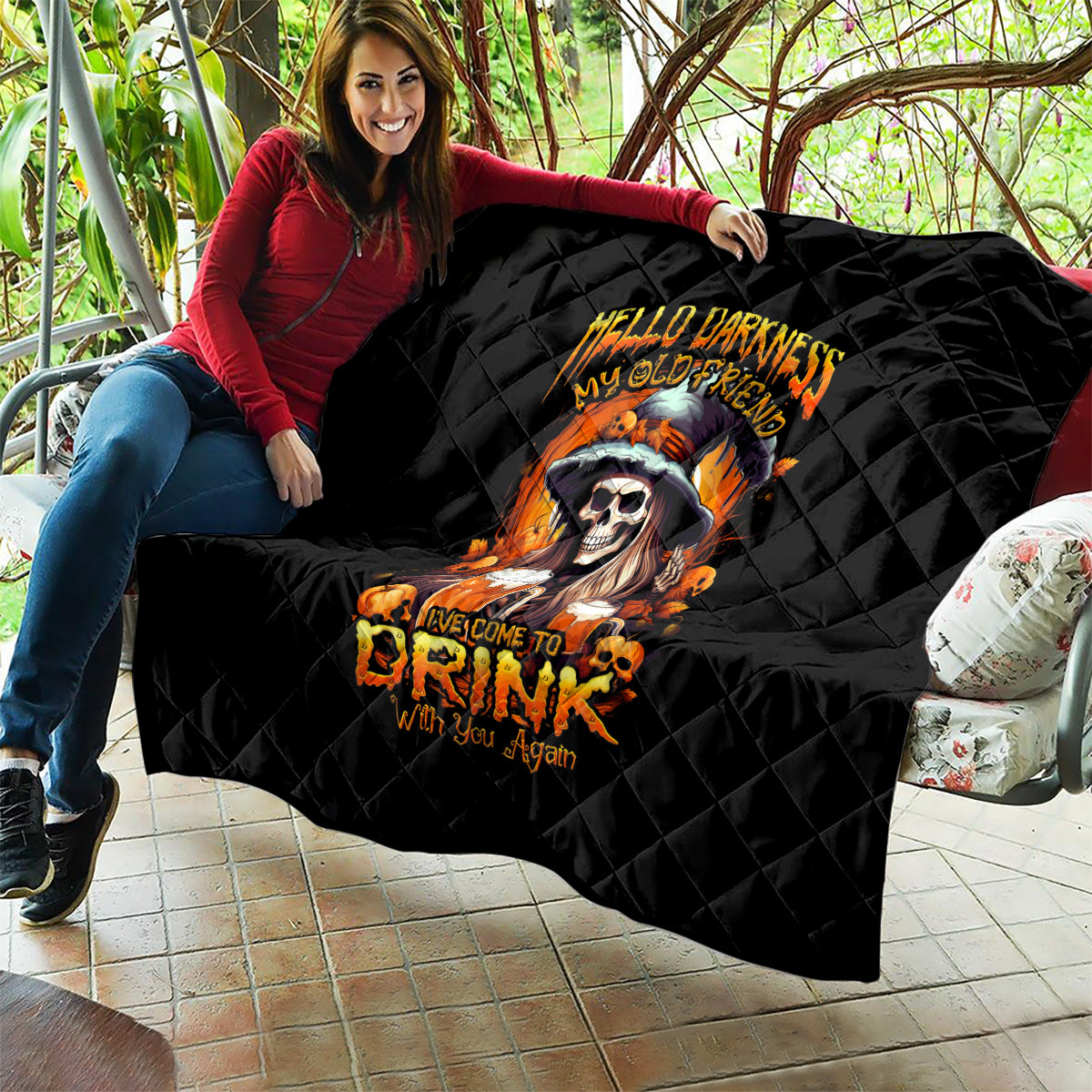 Witch Skull Quilt Hello Darkness My Old Friend I Come To Drink With You - Wonder Print Shop