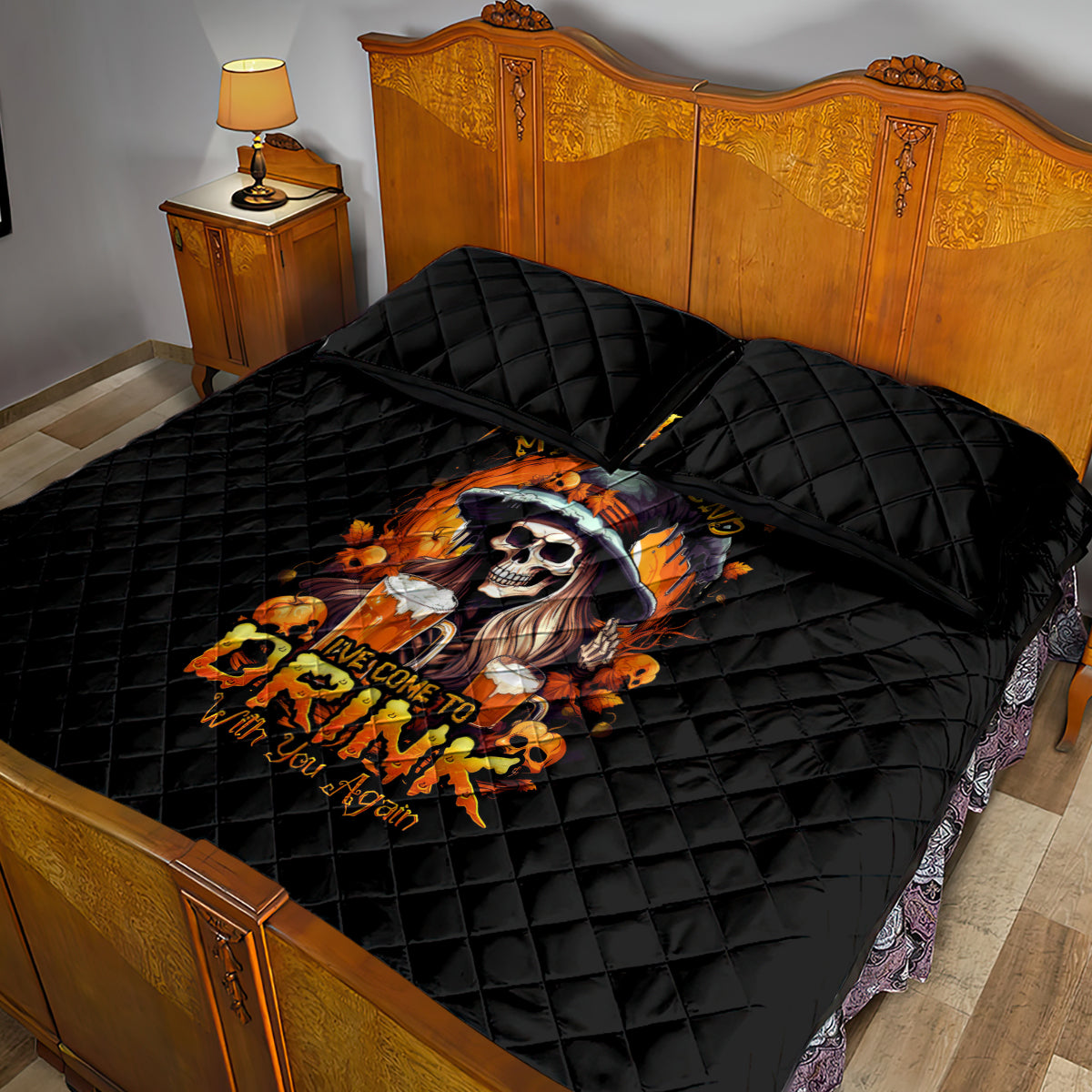 Witch Skull Quilt Bed Set Hello Darkness My Old Friend I Come To Drink With You - Wonder Print Shop