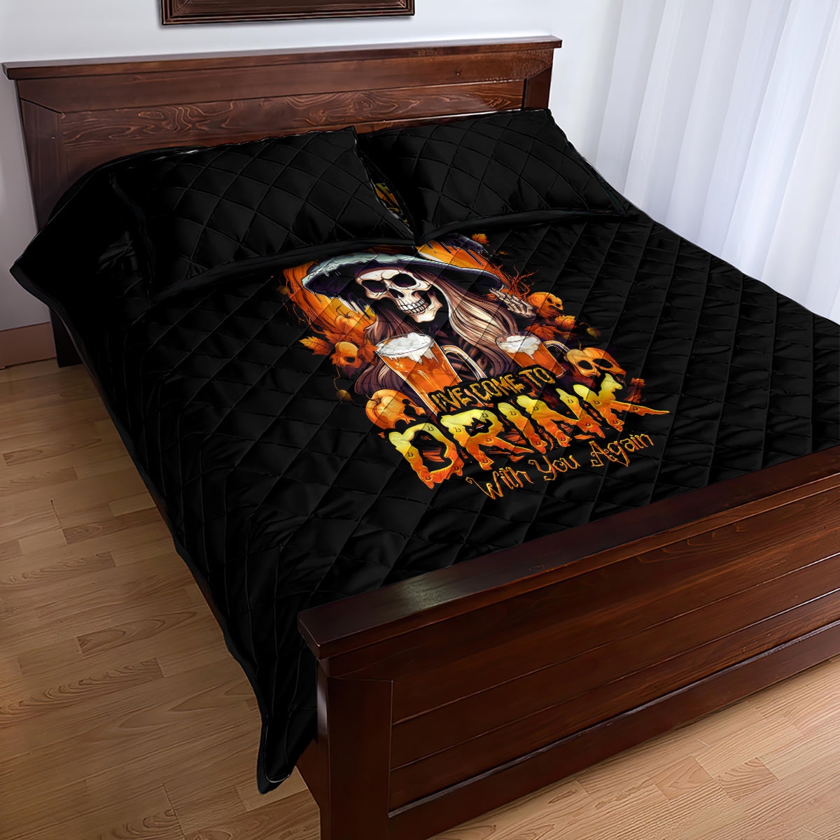 Witch Skull Quilt Bed Set Hello Darkness My Old Friend I Come To Drink With You - Wonder Print Shop
