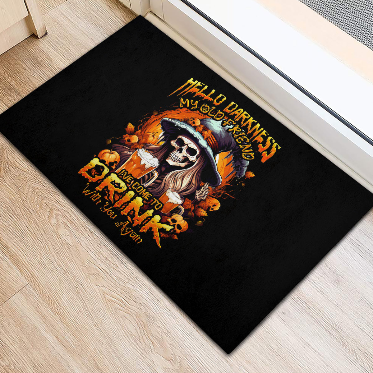 Witch Skull Rubber Doormat Hello Darkness My Old Friend I Come To Drink With You - Wonder Print Shop