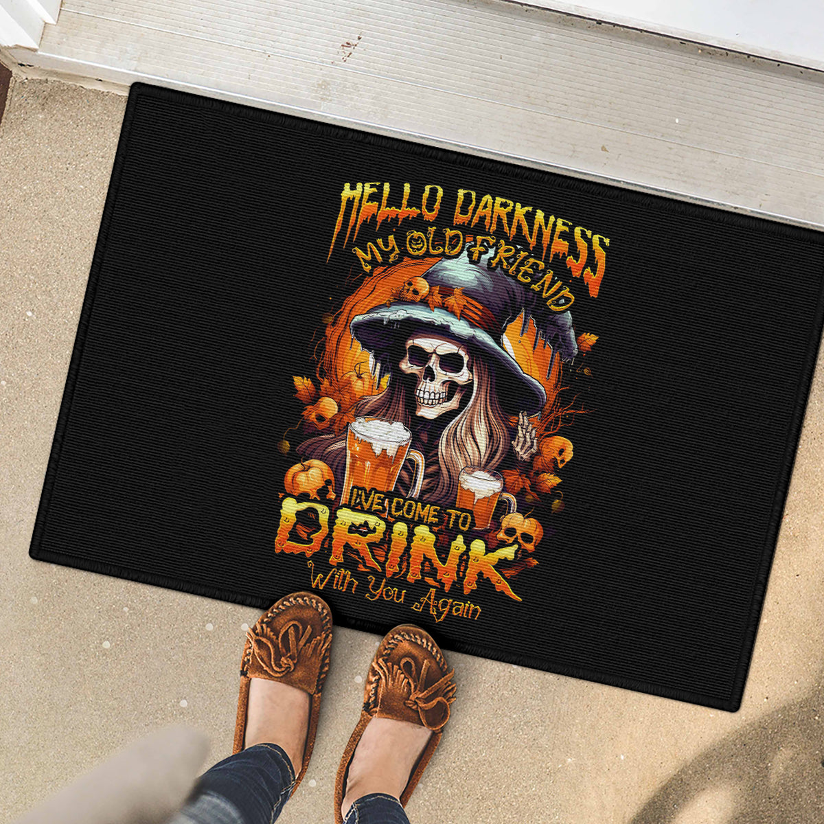 Witch Skull Rubber Doormat Hello Darkness My Old Friend I Come To Drink With You - Wonder Print Shop
